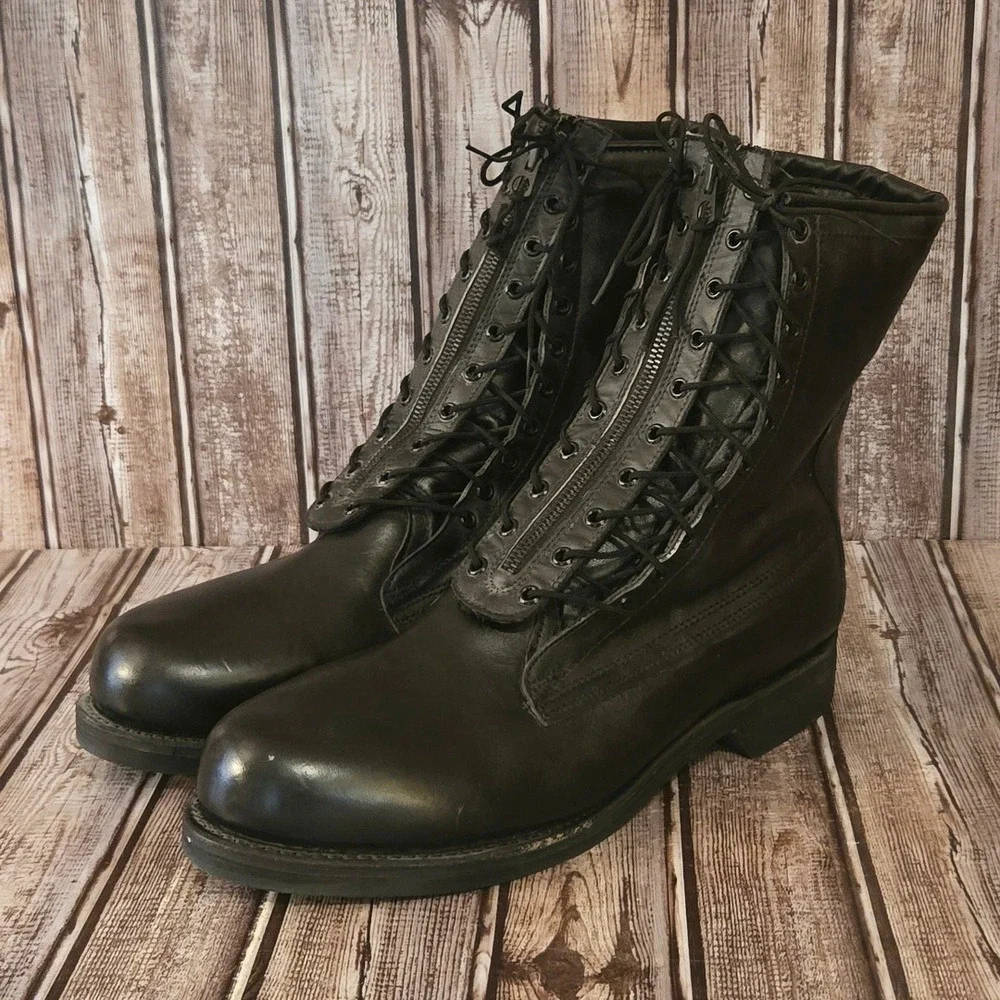 11 D Mens Addison Shoe Corp Military Combat Black Leather Boots Zip Lace Up EUC‎